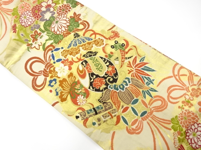 アンティーク　花薬玉に宝尽くし模様織り出し丸帯（材料）